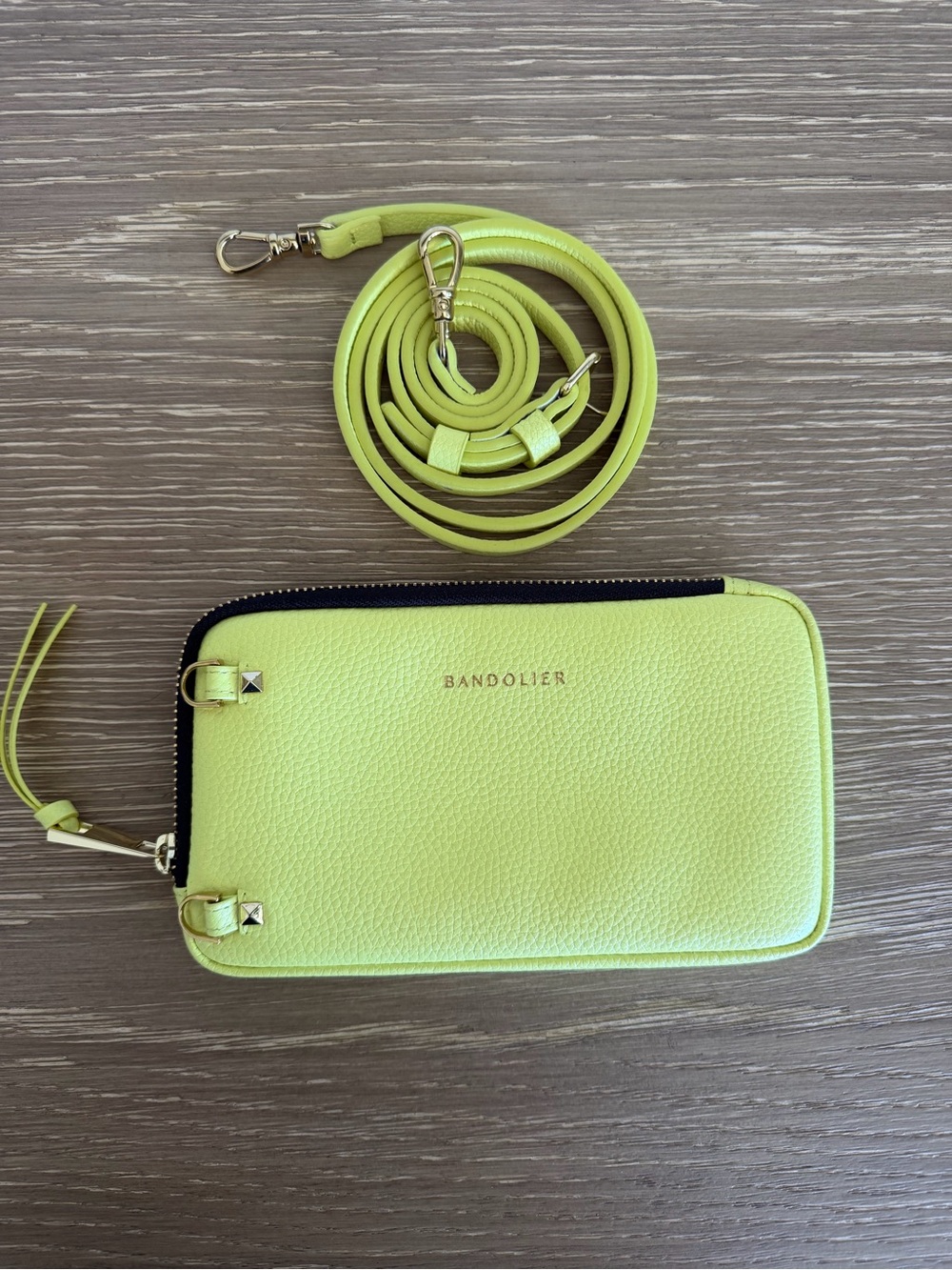 Bandolier Neon Lime Zip Wallet Crossbody with Strap